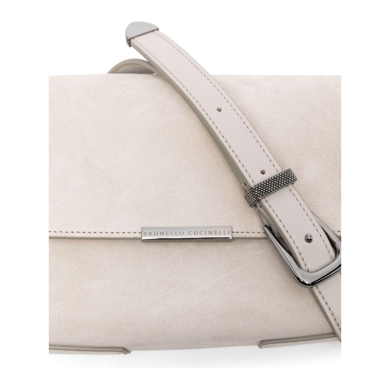 Brunello Cucinelli suede signature Monili chain Shoulder Bag Light Grey Shoulder Brunello Cucinelli