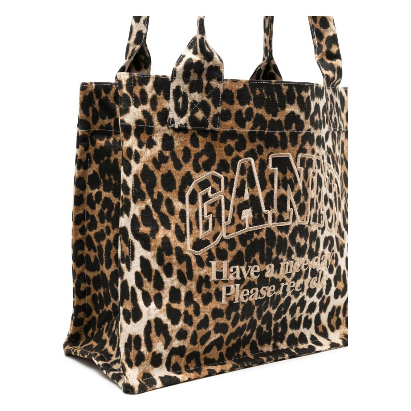 GANNI recycled cotton all-over leopard print tote Bag Shopper Ganni