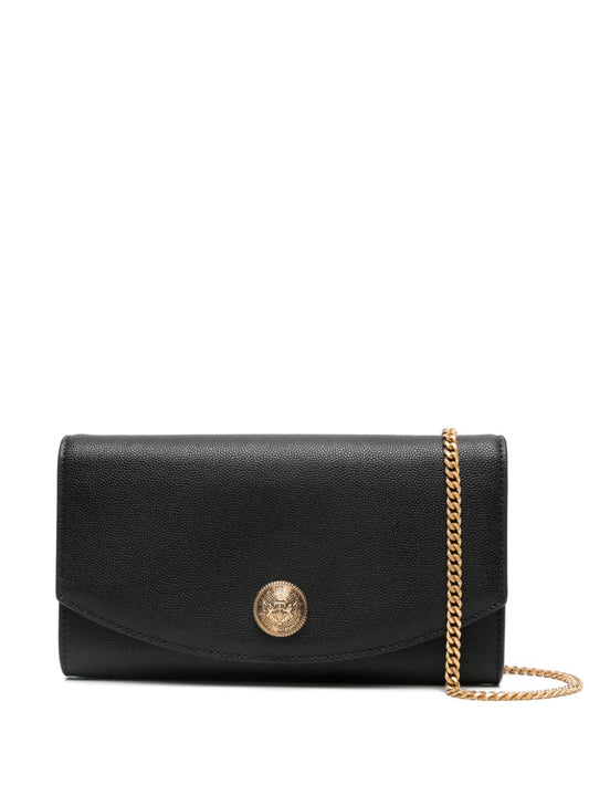 Balmain Emblème grained calfskin clutch Black Clutches Balmain