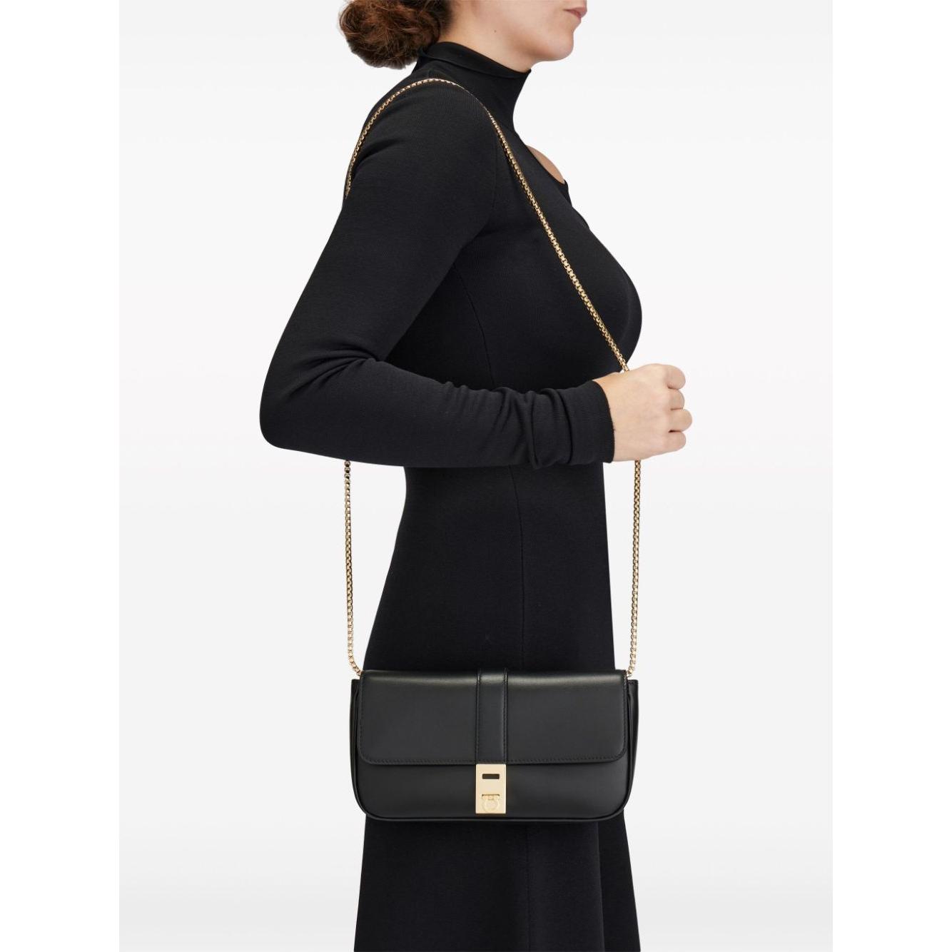 Ferragamo calfskin Gancini Shoulder Bag Black Clutches Ferragamo