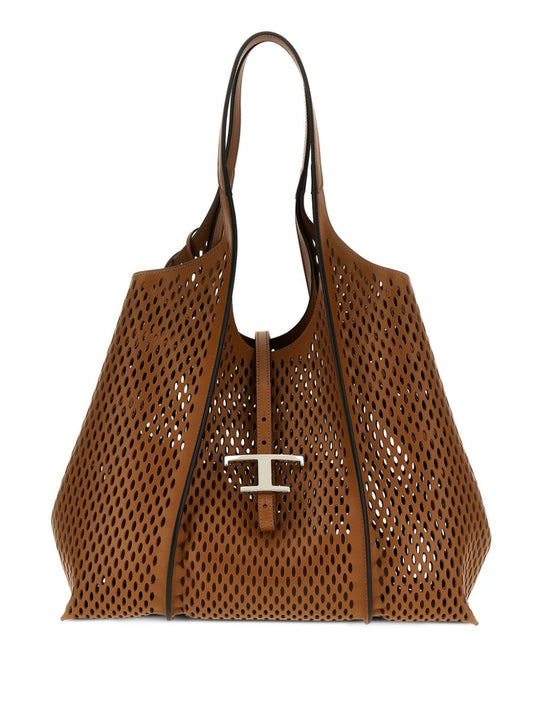 Tod's Woman BROWN T Timeless Shopping Bag in Leather Brown Shopper Tod'S