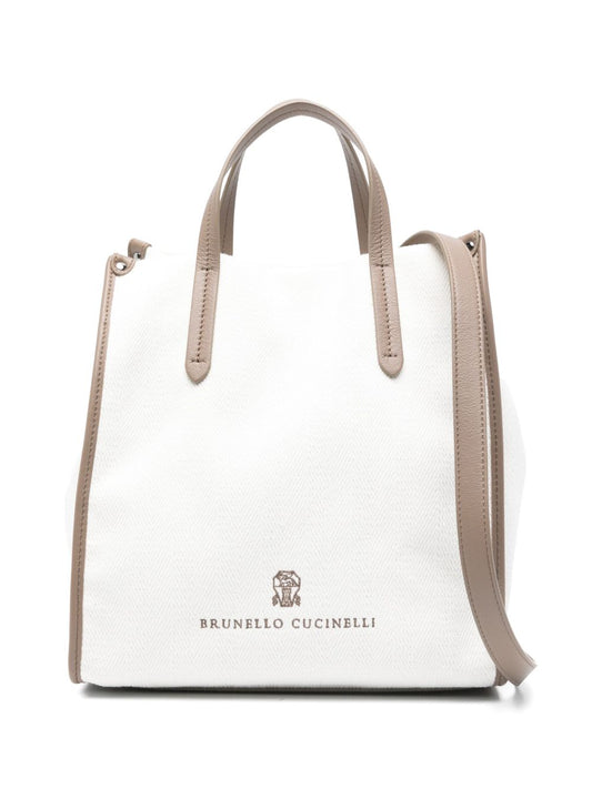 Brunello Cucinelli Leisure canvas tote bag in White Shopper Brunello Cucinelli