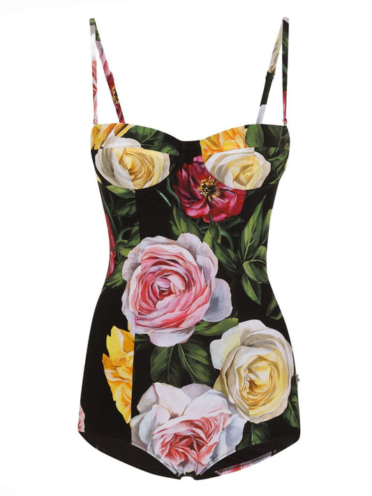 Dolce & Gabbana Balconette one-piece swimsuit with rose and peony print