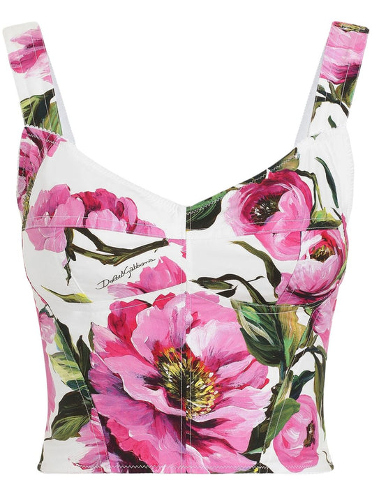 Dolce & Gabbana peony print cotton bustier top