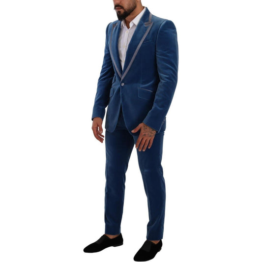 Dolce & Gabbana Elegant Velvet Blue Slim Fit Suit Dolce & Gabbana