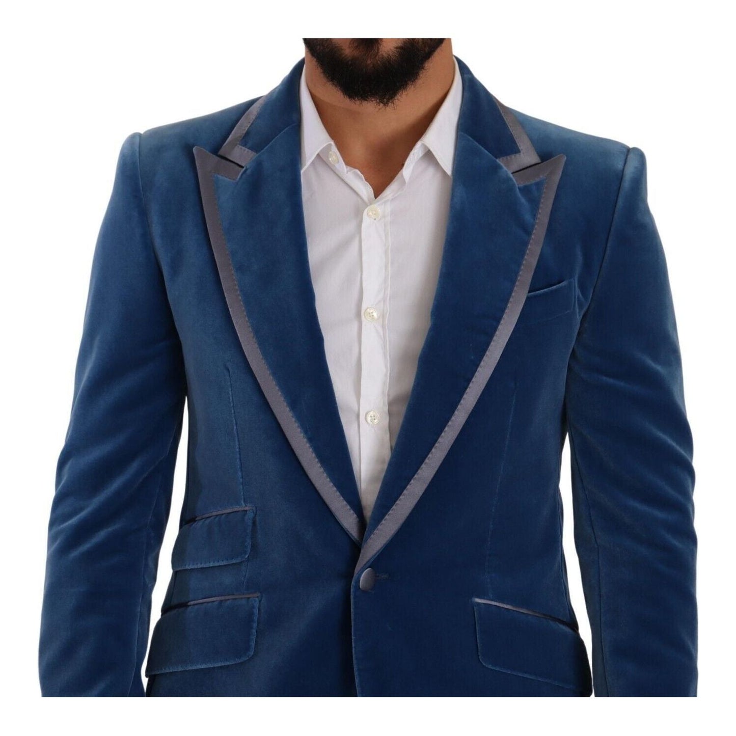 Dolce & Gabbana Elegant Velvet Blue Slim Fit Suit Dolce & Gabbana