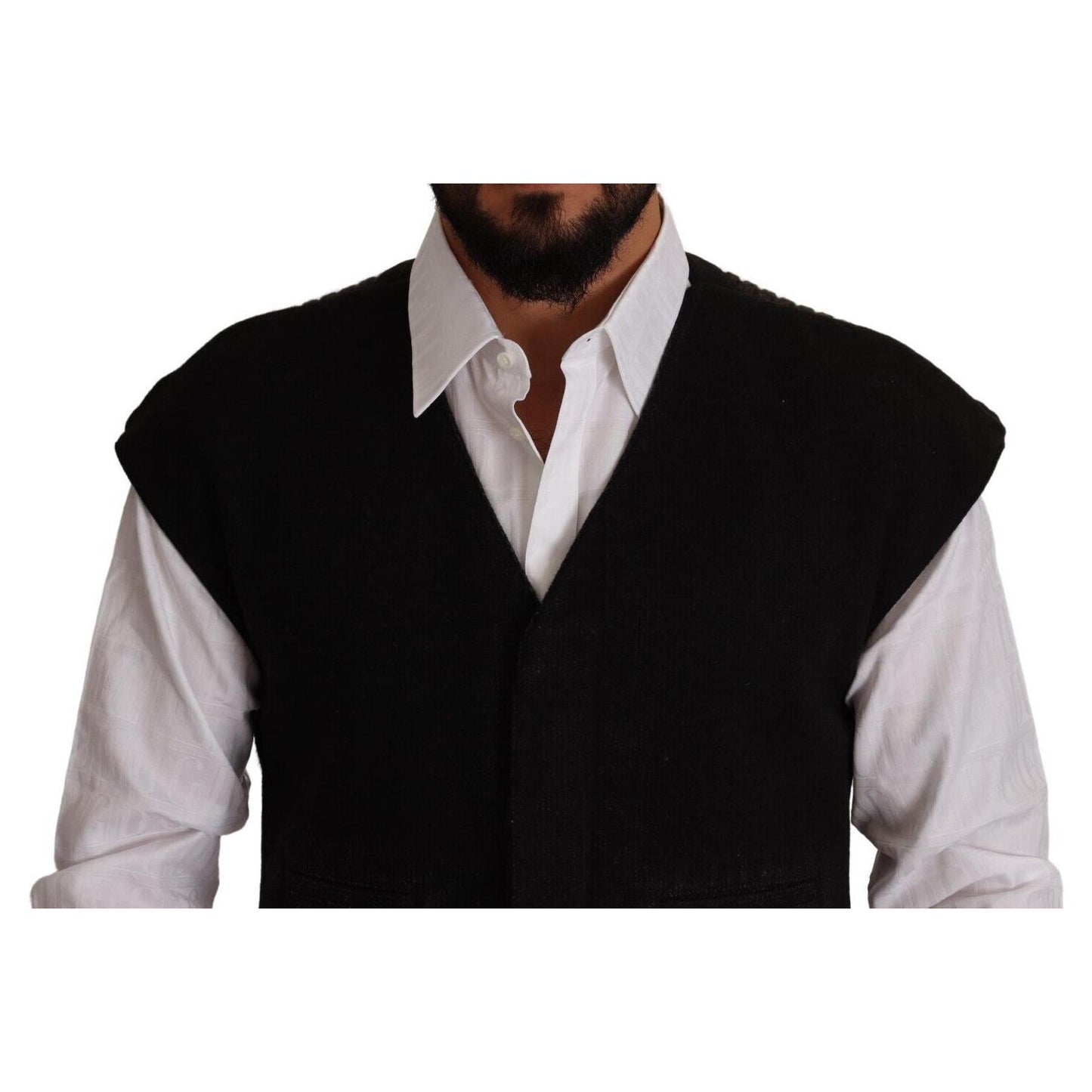 Dolce & Gabbana Elegant Black Wool Cotton Dress Vest Dolce & Gabbana