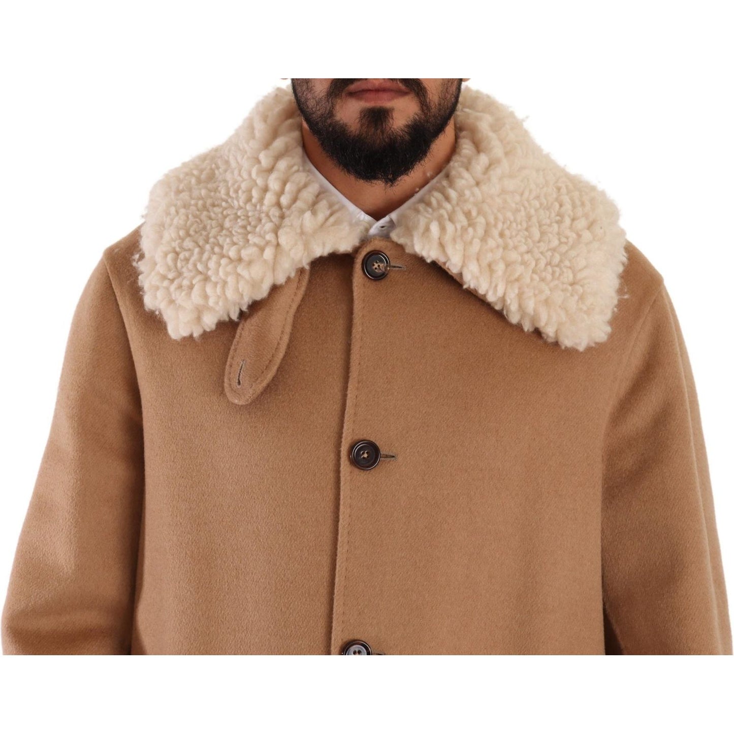 Dolce & Gabbana Opulent Beige Shearling-Collar Overcoat Dolce & Gabbana