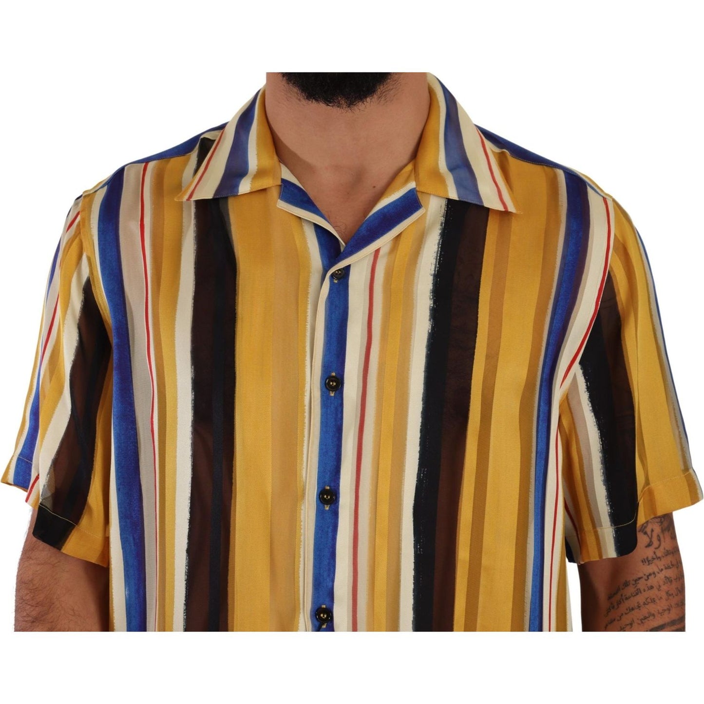 Dolce & Gabbana Yellow Striped Silk-Blend Men's Shirt Dolce & Gabbana