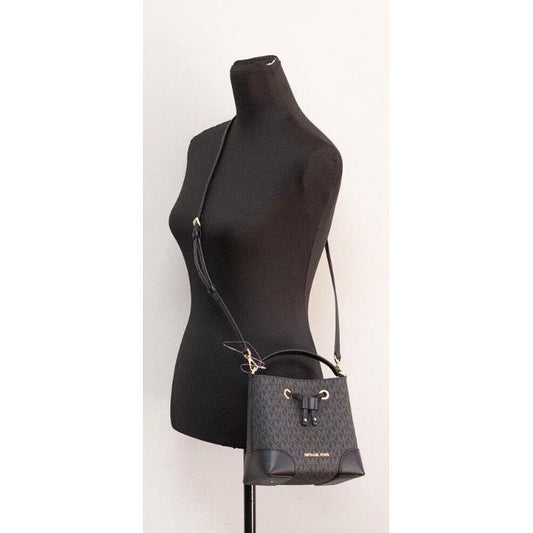 Michael Kors Mercer Small Black Signature Leather Bucket Crossbody Handbag Purse Michael Kors