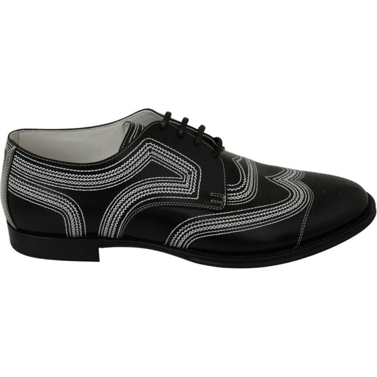Dolce & Gabbana Black Leather Derby Formal White Lace Shoes Dolce & Gabbana