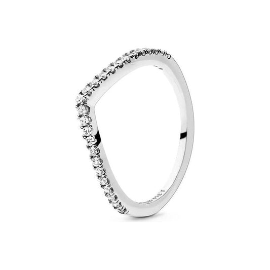 PANDORA JEWELS Mod. WISHBONE SILVER - RING WITH CLEAR CUBIC ZIRCONIA - Size 58 Ring PANDORA