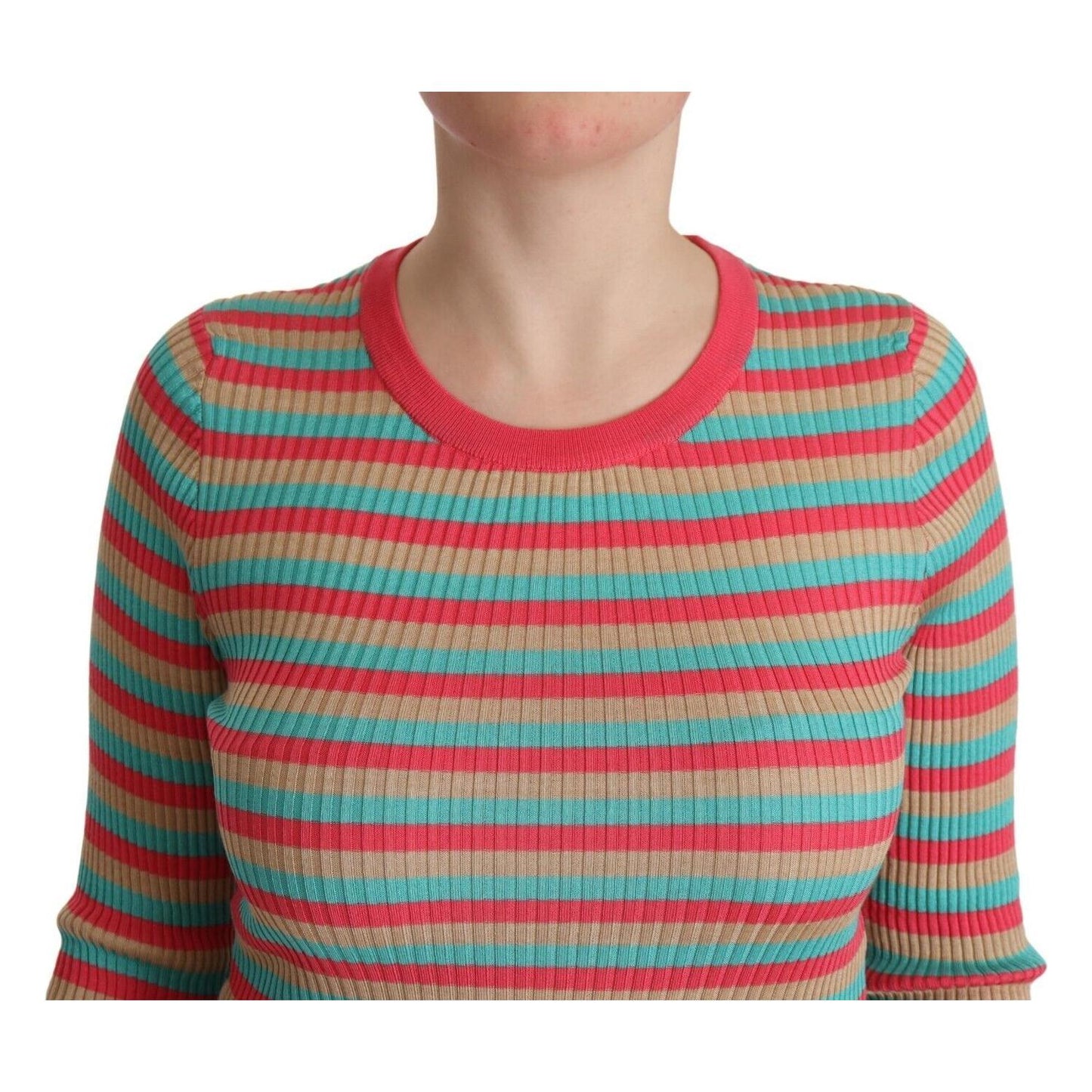 Dolce & Gabbana Elegant Striped Silk Crew Neck Pullover Dolce & Gabbana