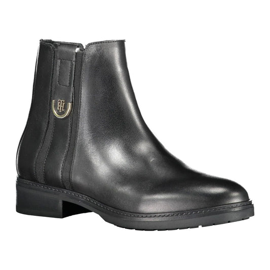 Tommy Hilfiger Black Leather Women Boot Tommy Hilfiger