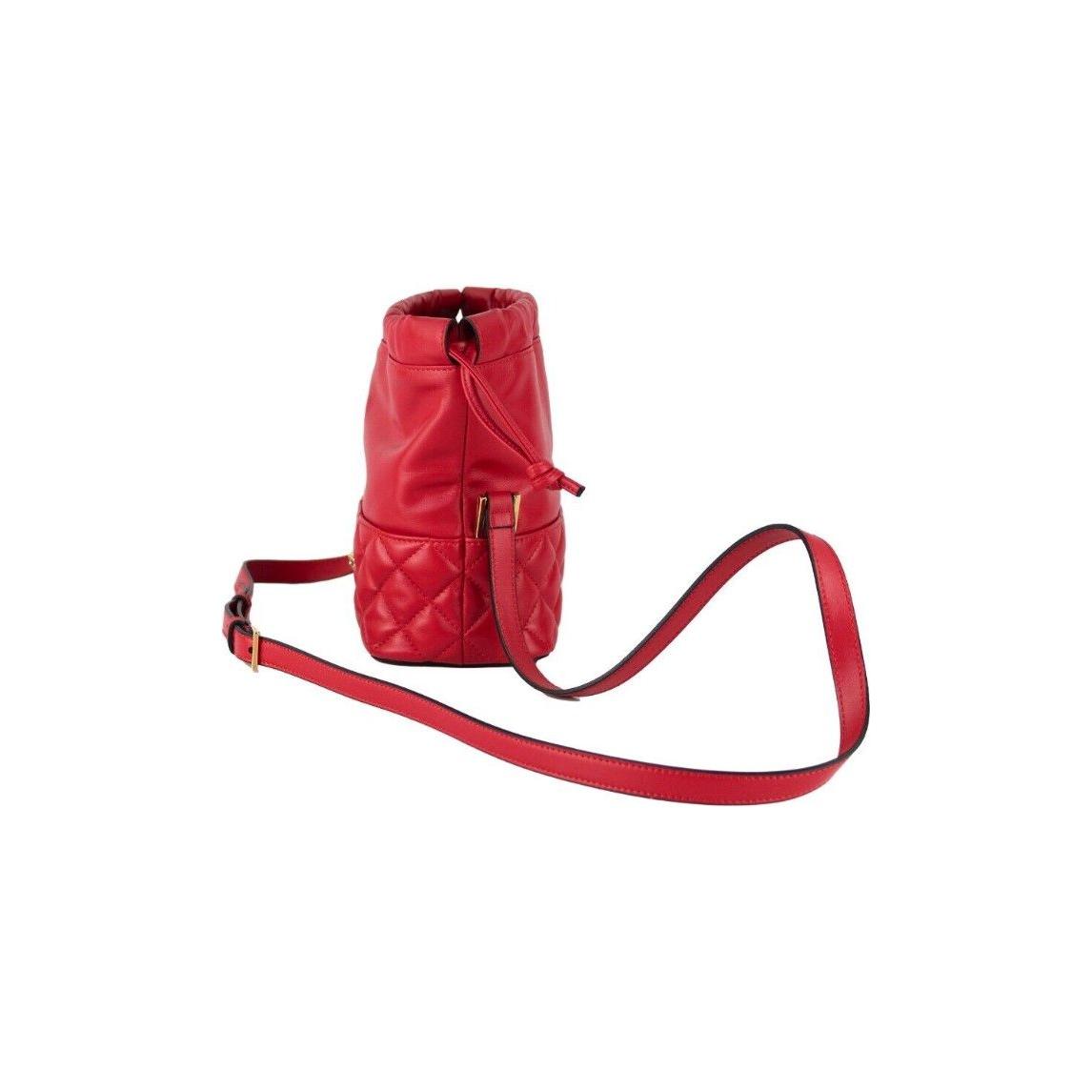 Versace Red Quilted Leather Drawstring Shoulder Bag Bucket Crossbody Handbag Versace