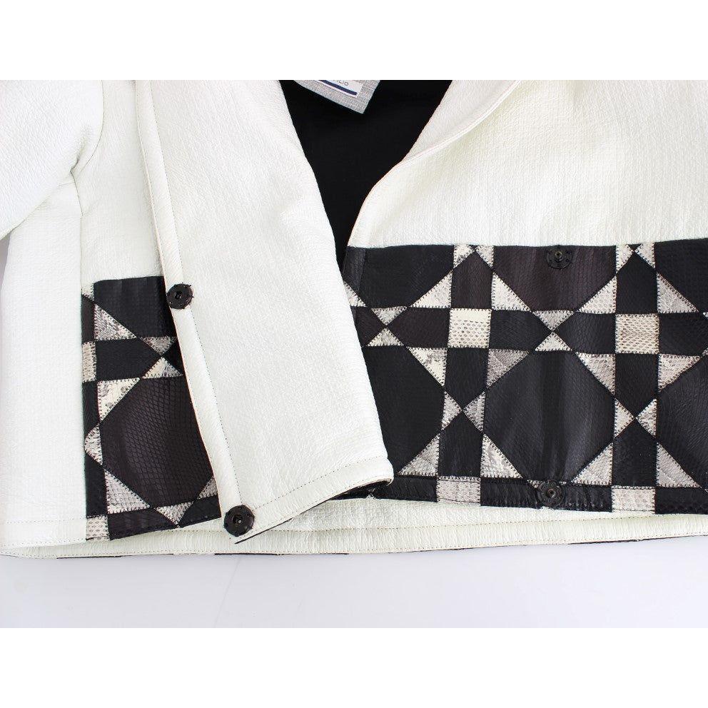 Andrea Pompilio Exclusive Black & White Leather Jacket Coats & Jackets Andrea Pompilio