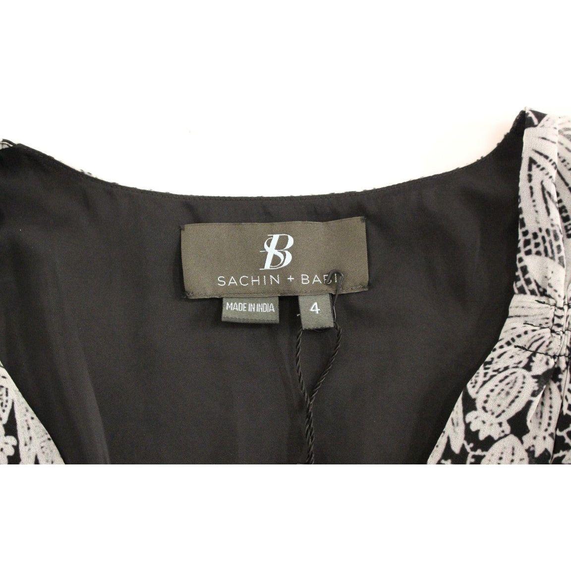 Sachin & Babi Black Silk Floral Pattern Shift Coctail Dress