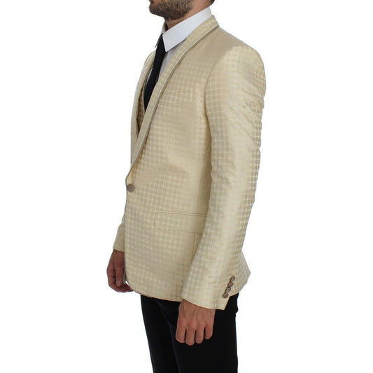 Dolce & Gabbana Sophisticated Beige Polka Dotted Blazer & Vest Dolce & Gabbana