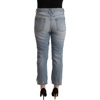 CYCLE Light Blue Distressed Mid Waist Cropped Denim Jeans