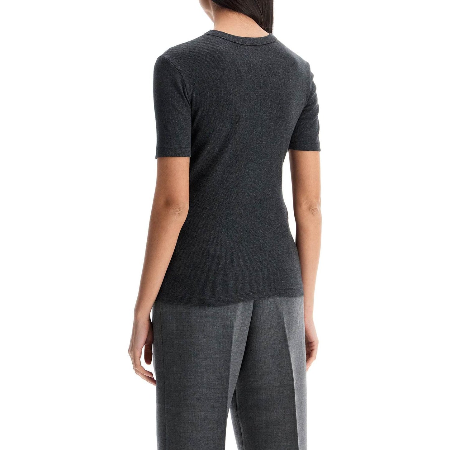 Toteme organic cotton ribbed sweater in charcoal melange with wide neckline