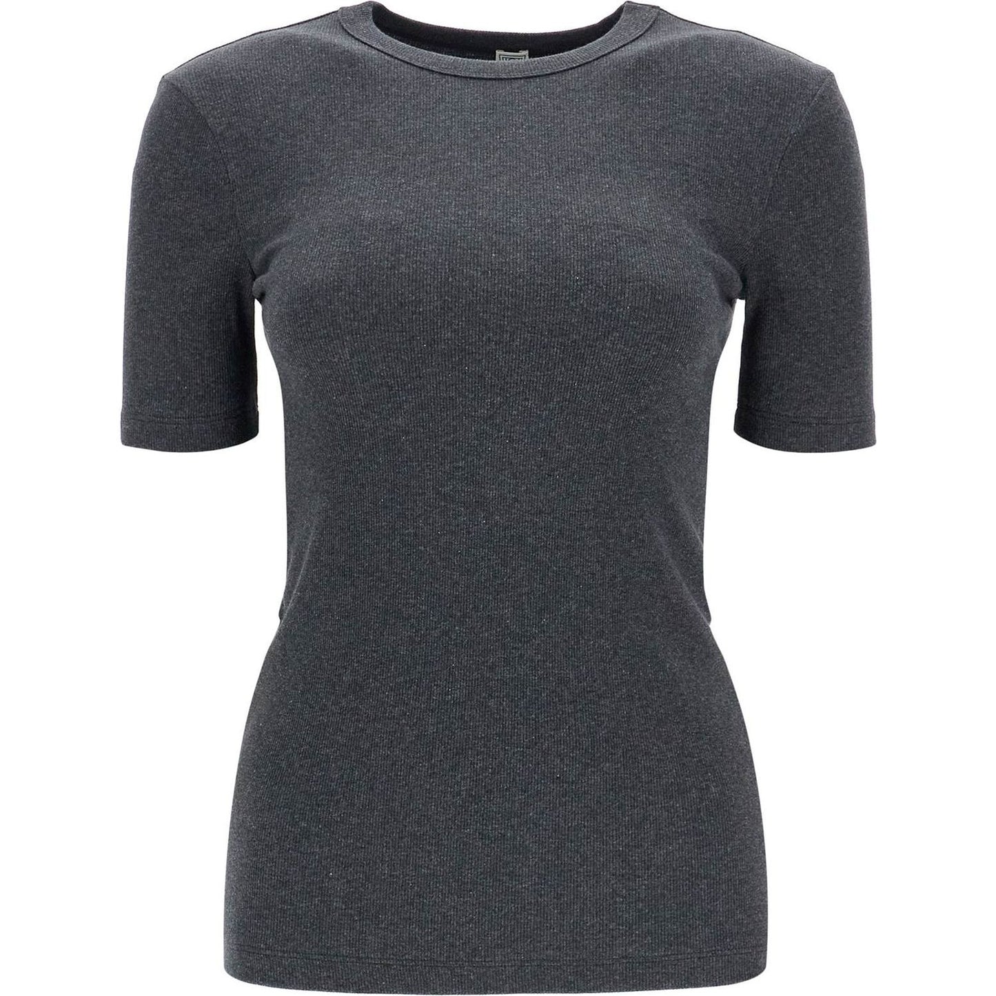 Toteme organic cotton ribbed sweater in charcoal melange with wide neckline