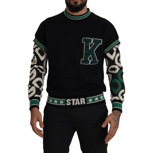 Dolce & Gabbana Black Green Cotton KING Star Crewneck Pullover Sweater