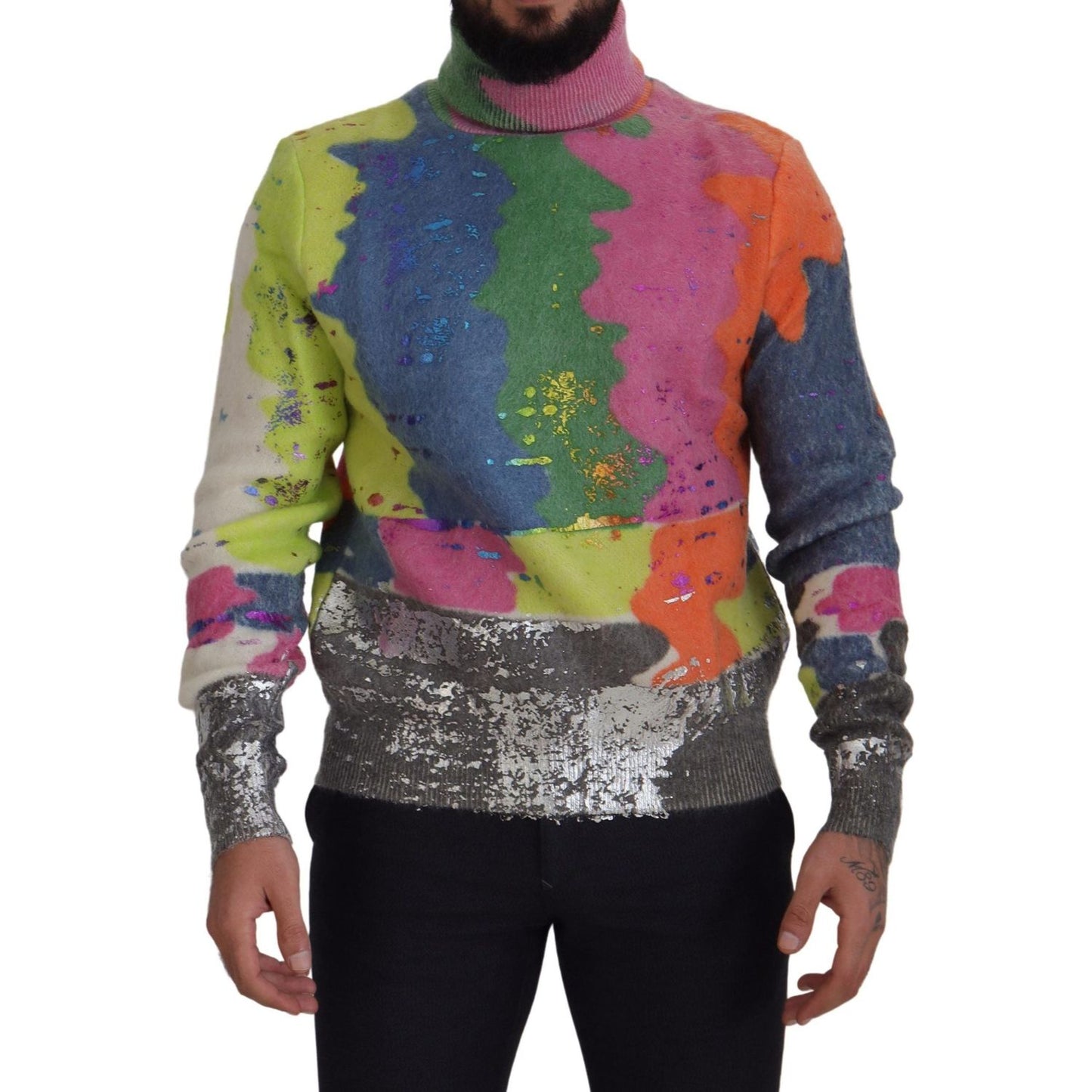 Dolce & Gabbana Multicolor Turtleneck TV Motive Sweater Dolce & Gabbana