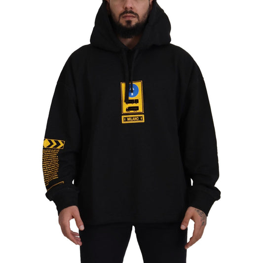 Dolce & Gabbana Black Cotton Hooded DG Shield Pullover Sweater