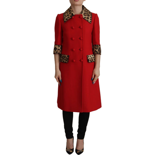 Dolce & Gabbana Elegant Red Leopard Trench Coat Dolce & Gabbana