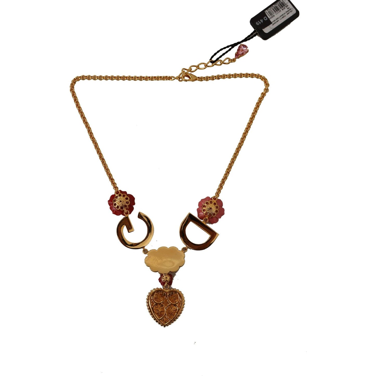 Dolce & Gabbana Glamorous Gold Crystal Charm Necklace Necklace Dolce & Gabbana