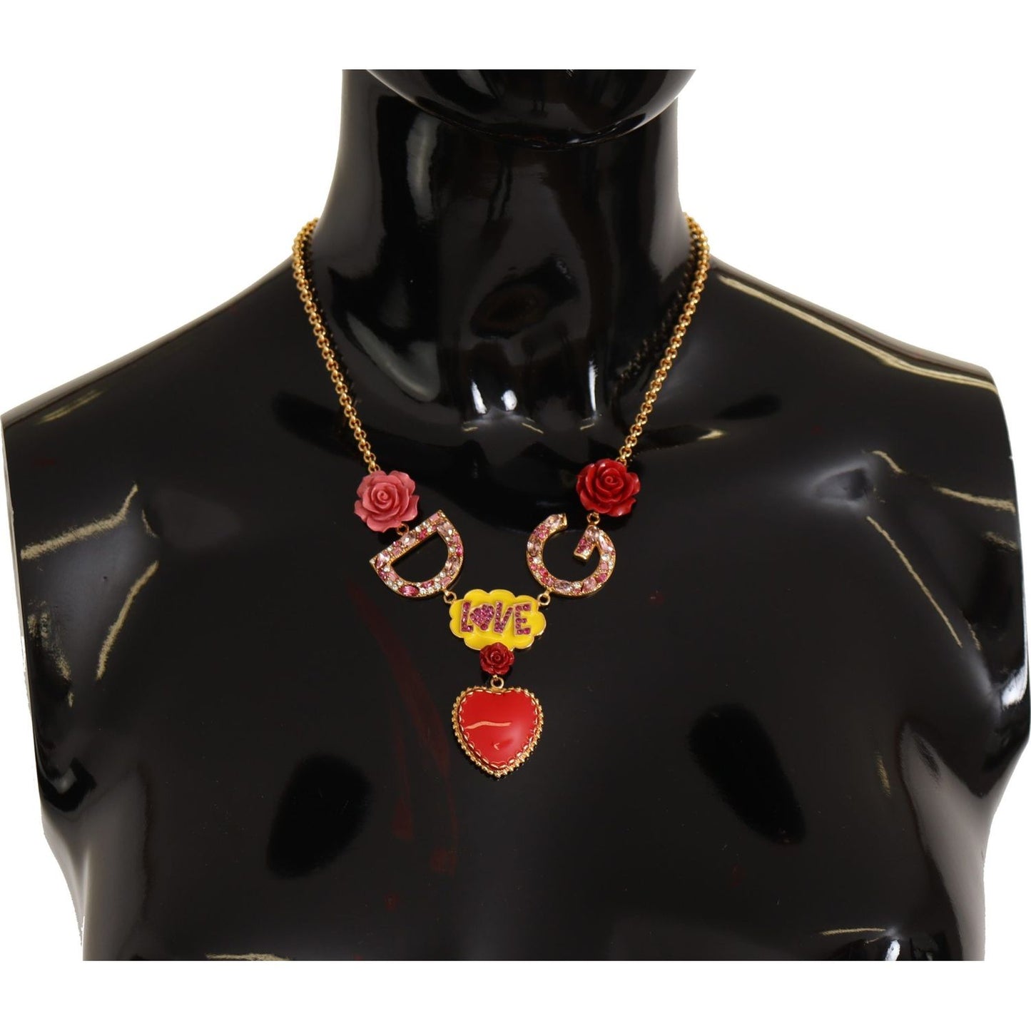 Dolce & Gabbana Glamorous Gold Crystal Charm Necklace Necklace Dolce & Gabbana