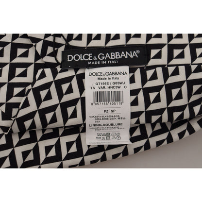 Dolce & Gabbana Black White Geometric 100% Silk Adjustable Accessory Tie