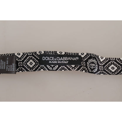 Dolce & Gabbana Black white 100% Silk Adjustable Neck Papillon Tie