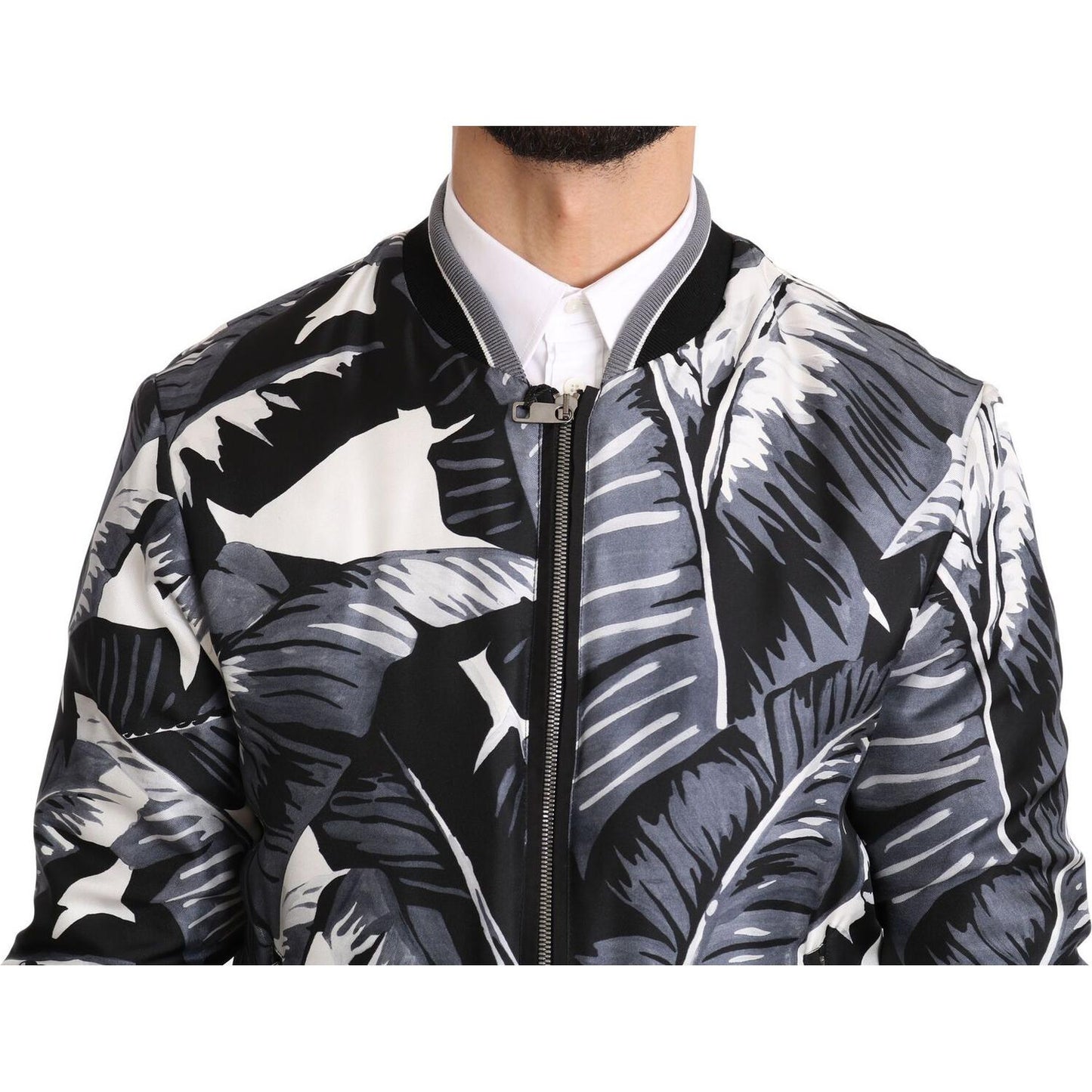 Dolce & Gabbana Elegant Banana Leaf Print Silk Bomber Jacket Dolce & Gabbana