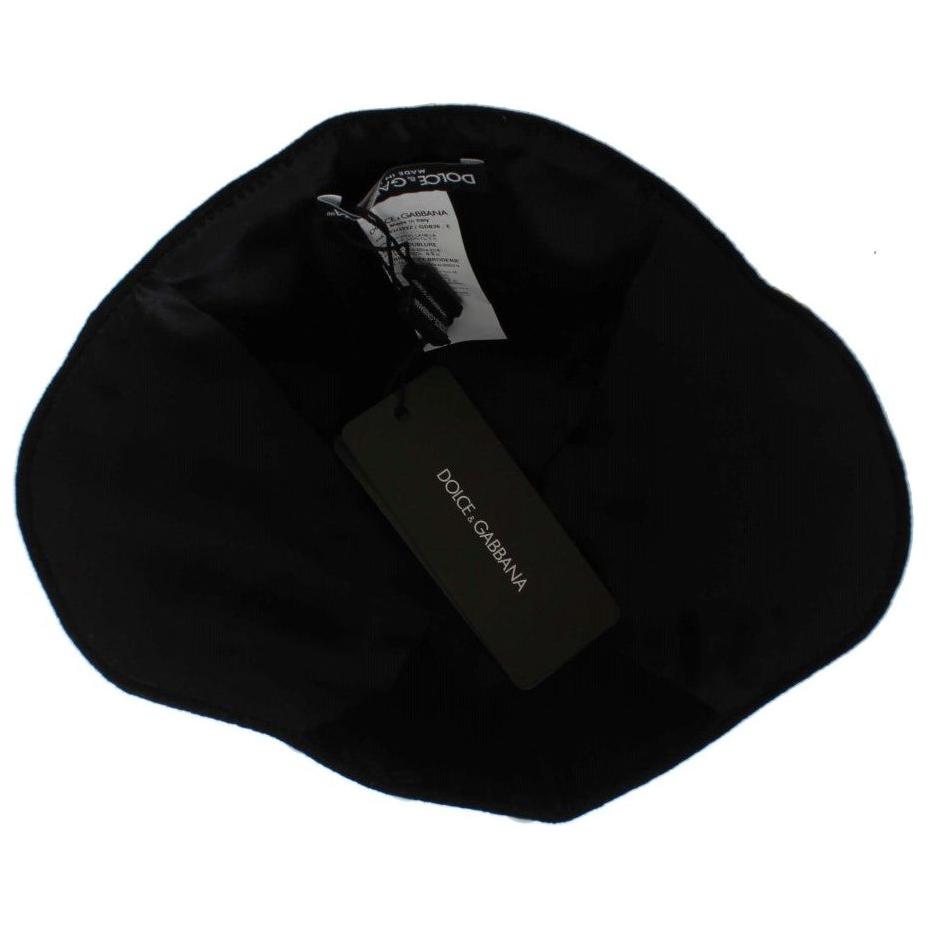 Dolce & Gabbana Elegant Black Floral Wool Cloche Hat Hat Dolce & Gabbana