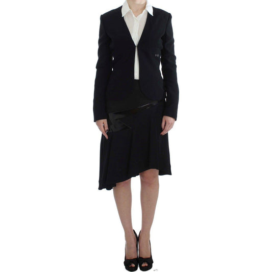 Exte Black Blue Two Piece Suit Skirt & Blazer Exte