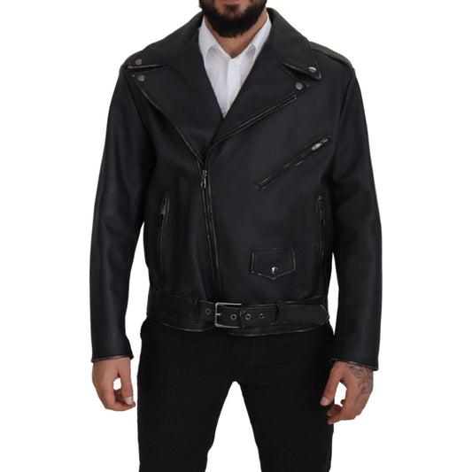 Dolce & Gabbana Elegant Black Leather Biker Jacket Dolce & Gabbana