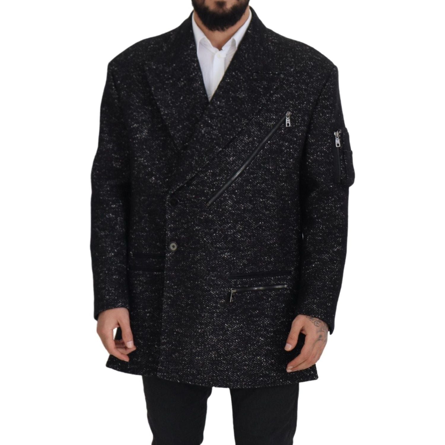 Dolce & Gabbana Black Wool Double Breasted Coat Men Jacket