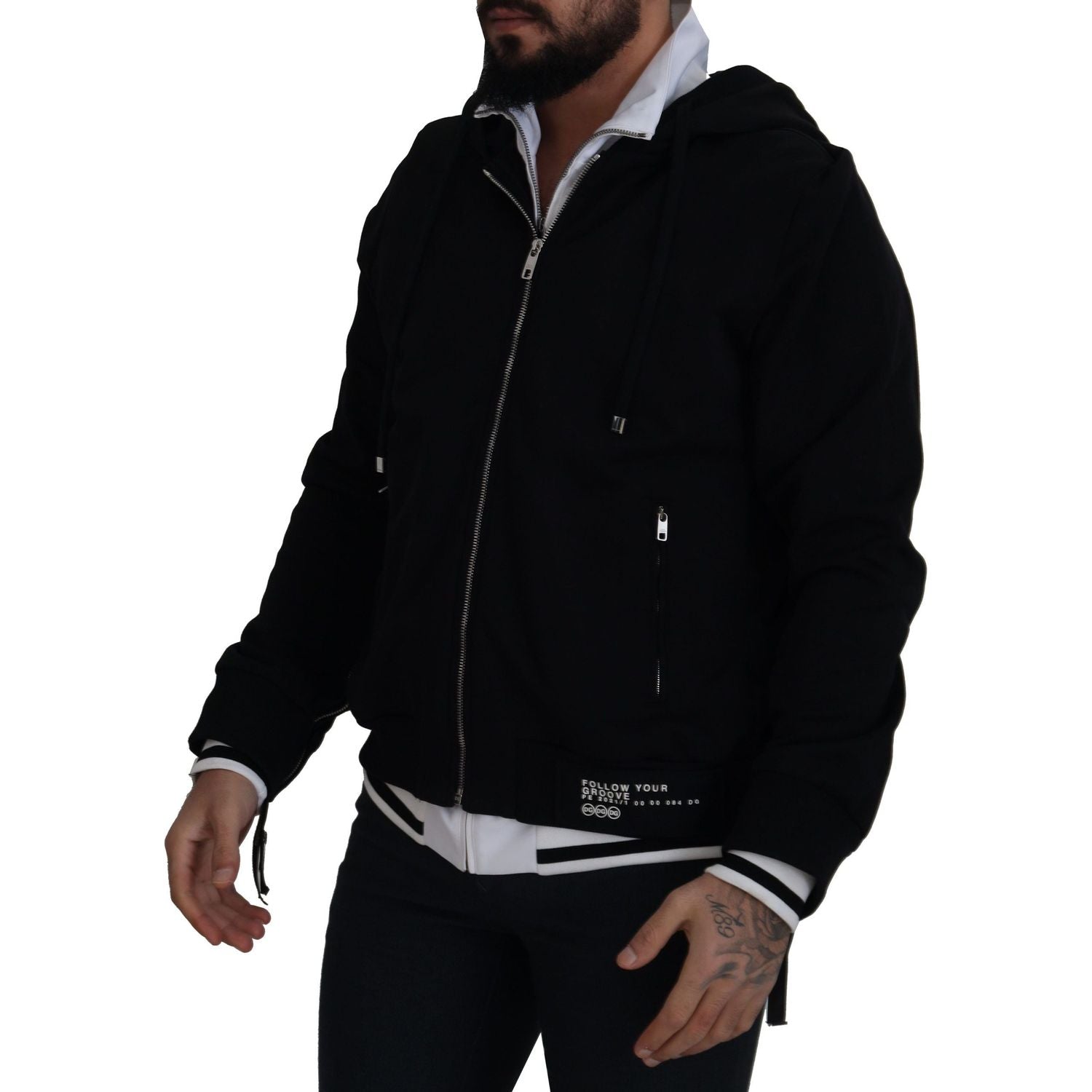 Dolce & Gabbana Black Polyester Hooded Full Zip Jacket