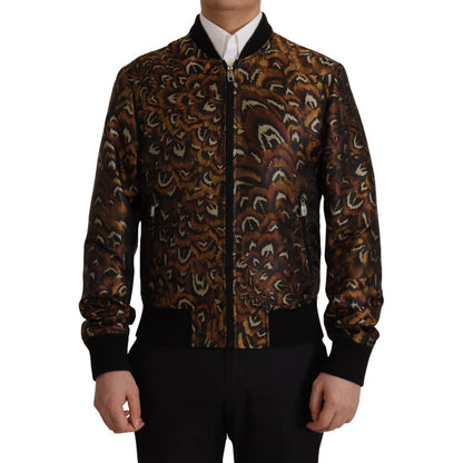 Dolce & Gabbana Brown Feather Full Zip Blouson Jacket