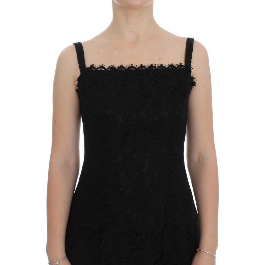 Dolce & Gabbana Elegant Black Floral Lace Knee-Length Dress Dolce & Gabbana