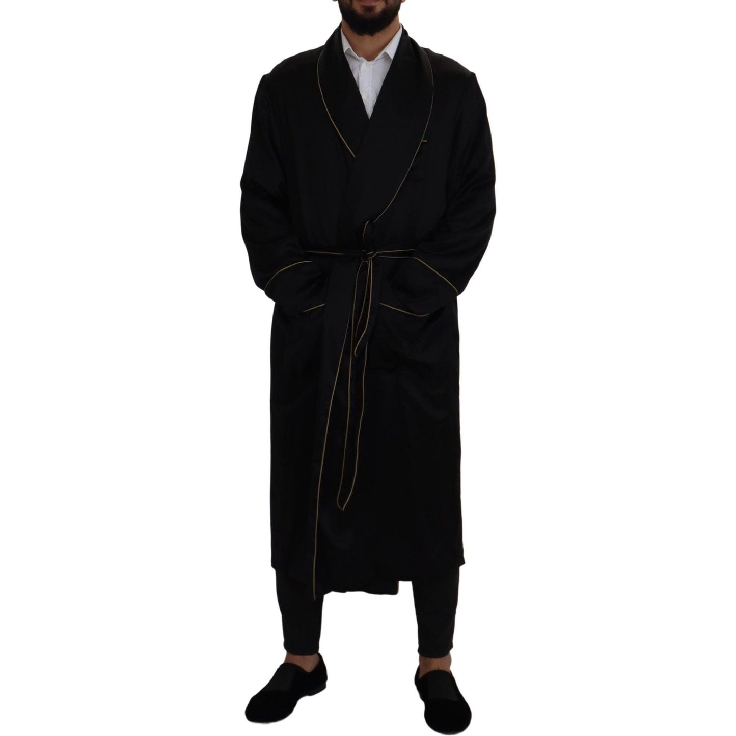 Dolce & Gabbana Elegant Black Silk Long Robe Coat Dolce & Gabbana