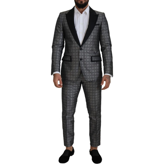 Dolce & Gabbana Elegant Silver Patterned Slim Fit Suit Dolce & Gabbana