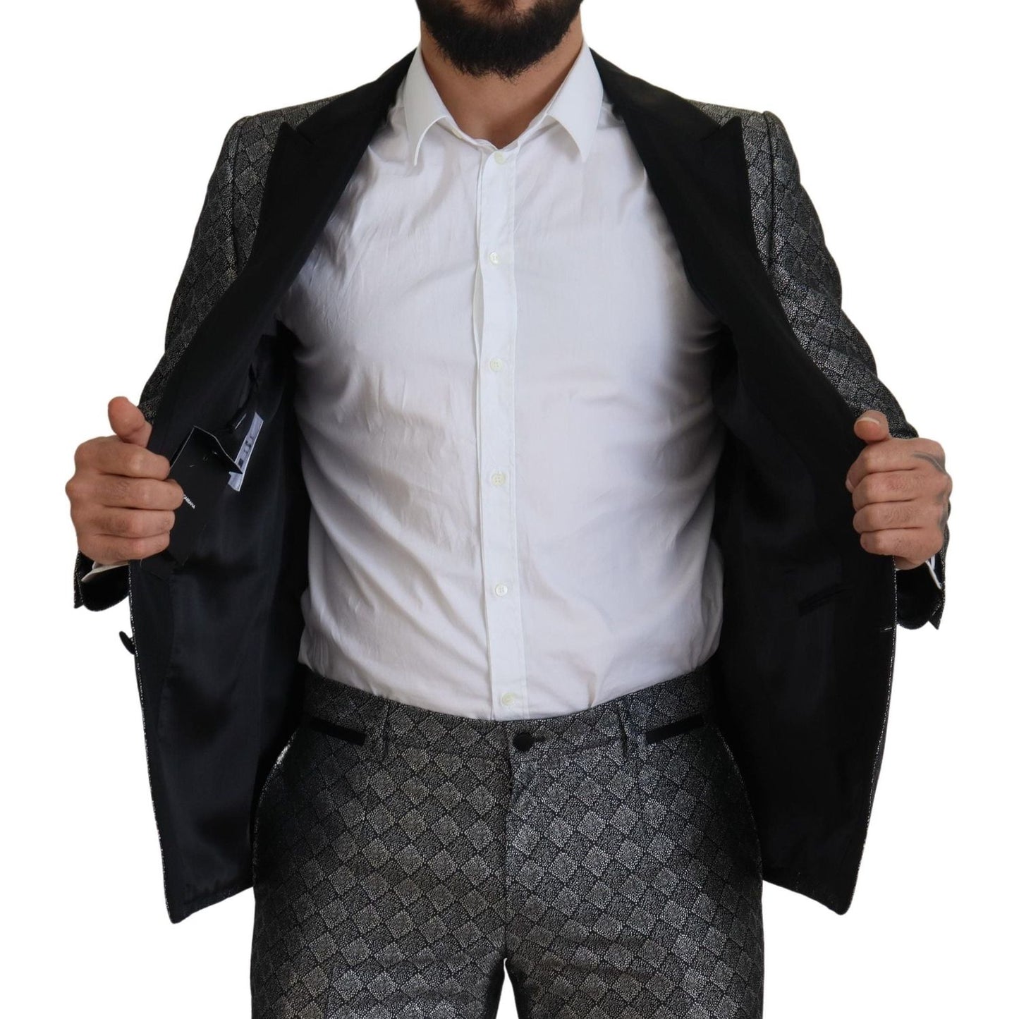 Dolce & Gabbana Elegant Silver Patterned Slim Fit Suit Dolce & Gabbana