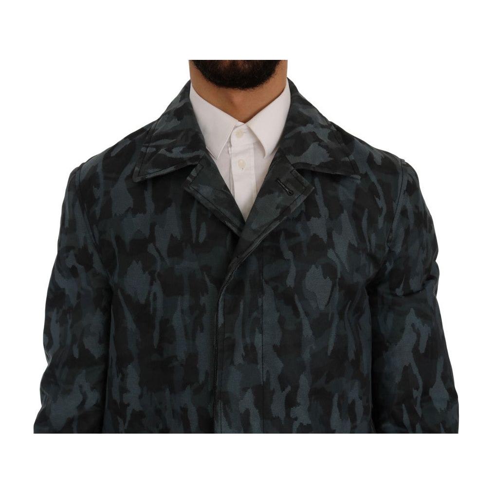 Dolce & Gabbana Blue Camouflage Trench Coat Elegance Coats & Jackets Dolce & Gabbana