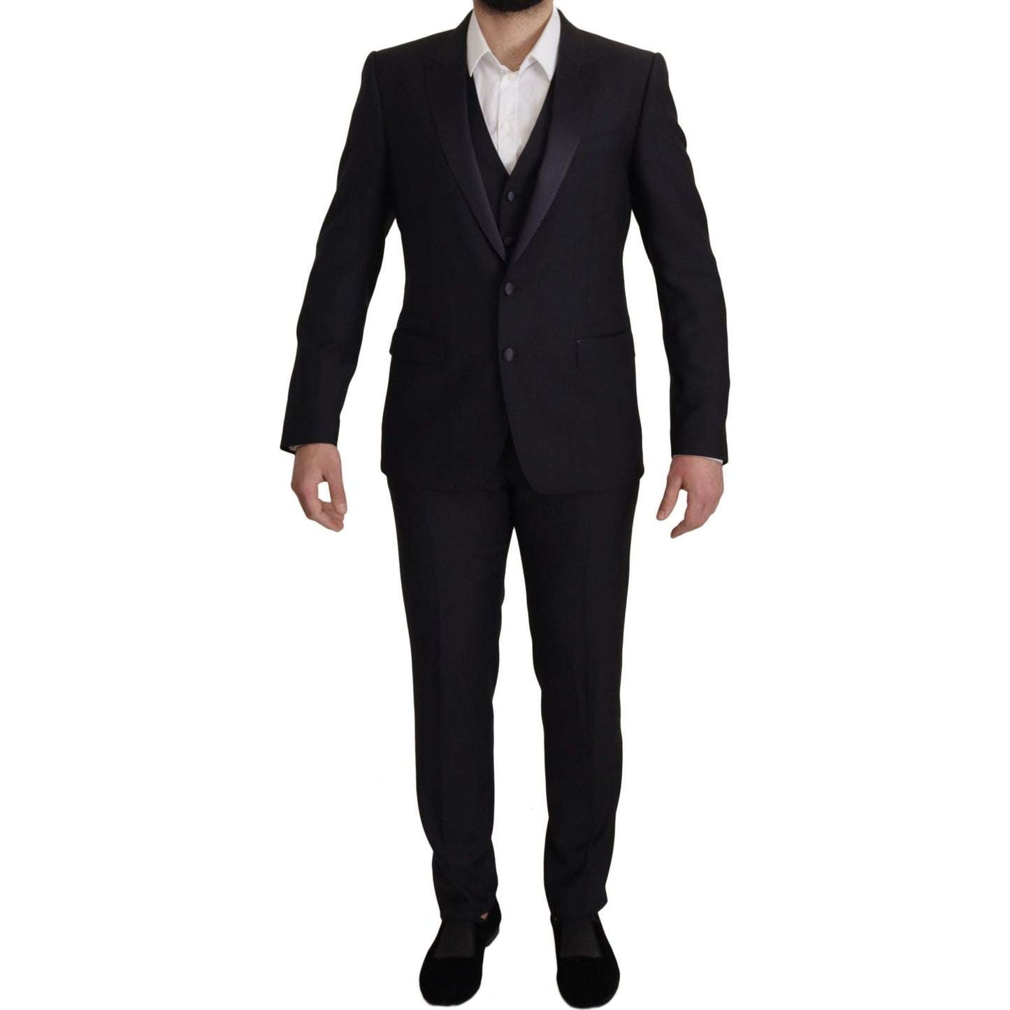 Dolce & Gabbana Elegant Black Three-Piece Wool Blend Suit Dolce & Gabbana