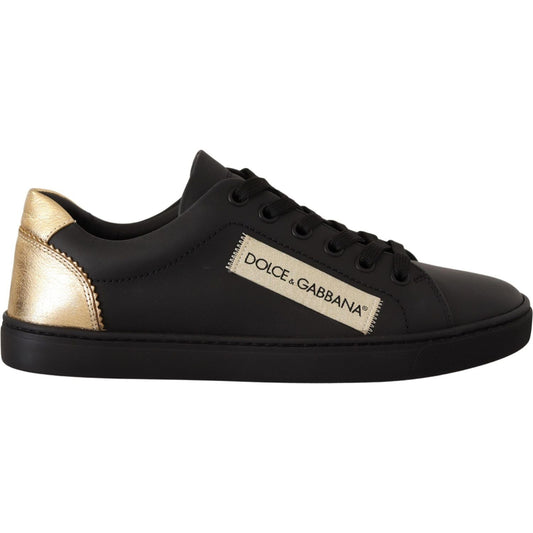 Dolce & Gabbana Chic Black and Gold Low-top Leather Sneakers Dolce & Gabbana