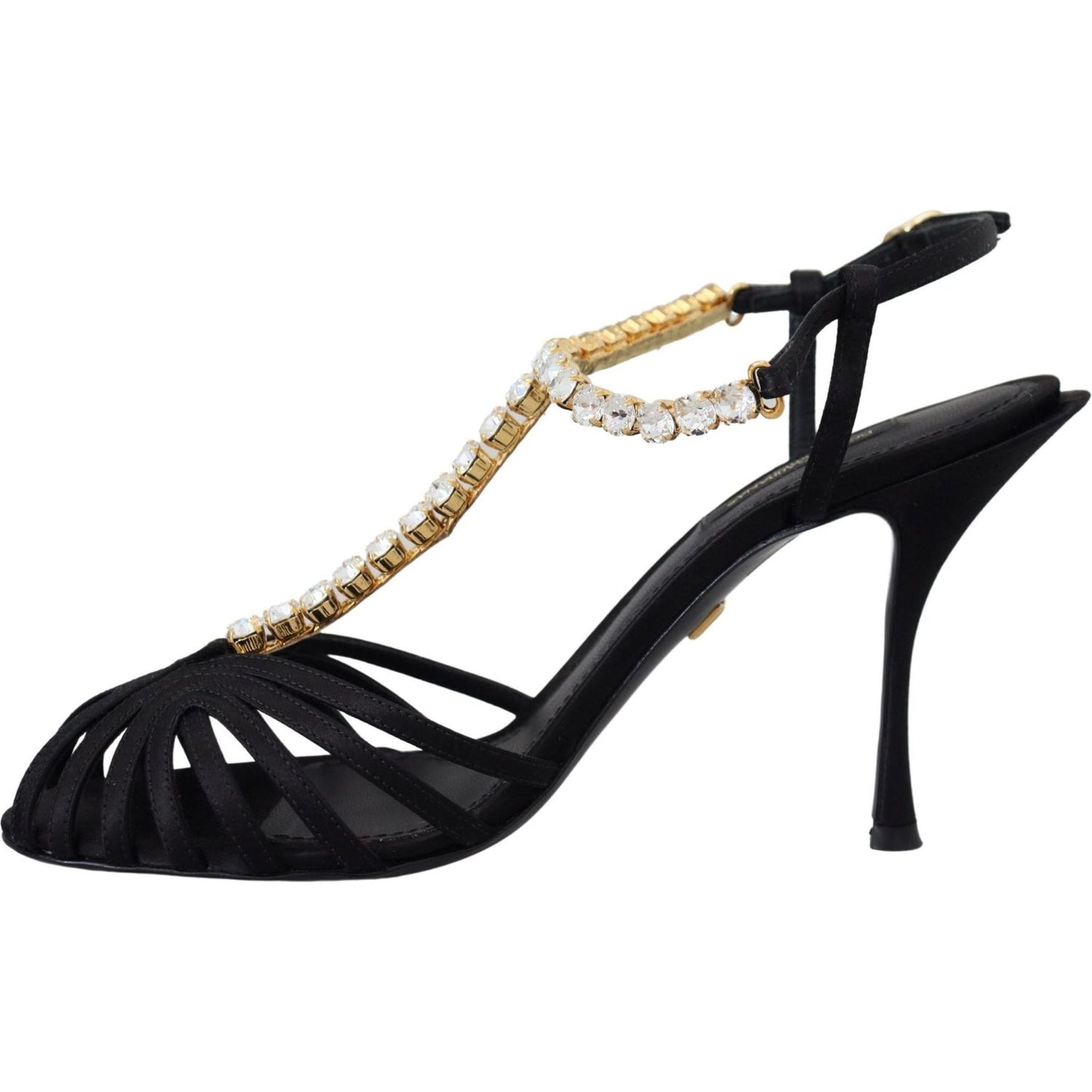 Dolce & Gabbana Elegant Silk Blend Crystal T-Strap Heels Dolce & Gabbana