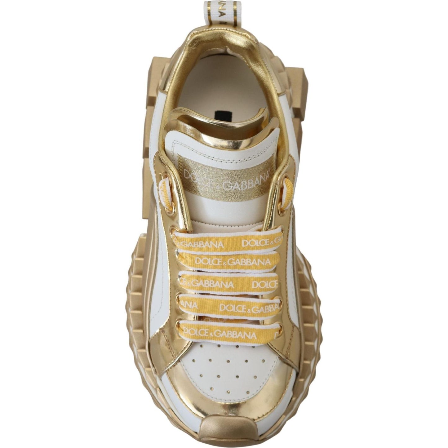 Dolce & Gabbana Elegant White and Gold Leather Sneakers Dolce & Gabbana