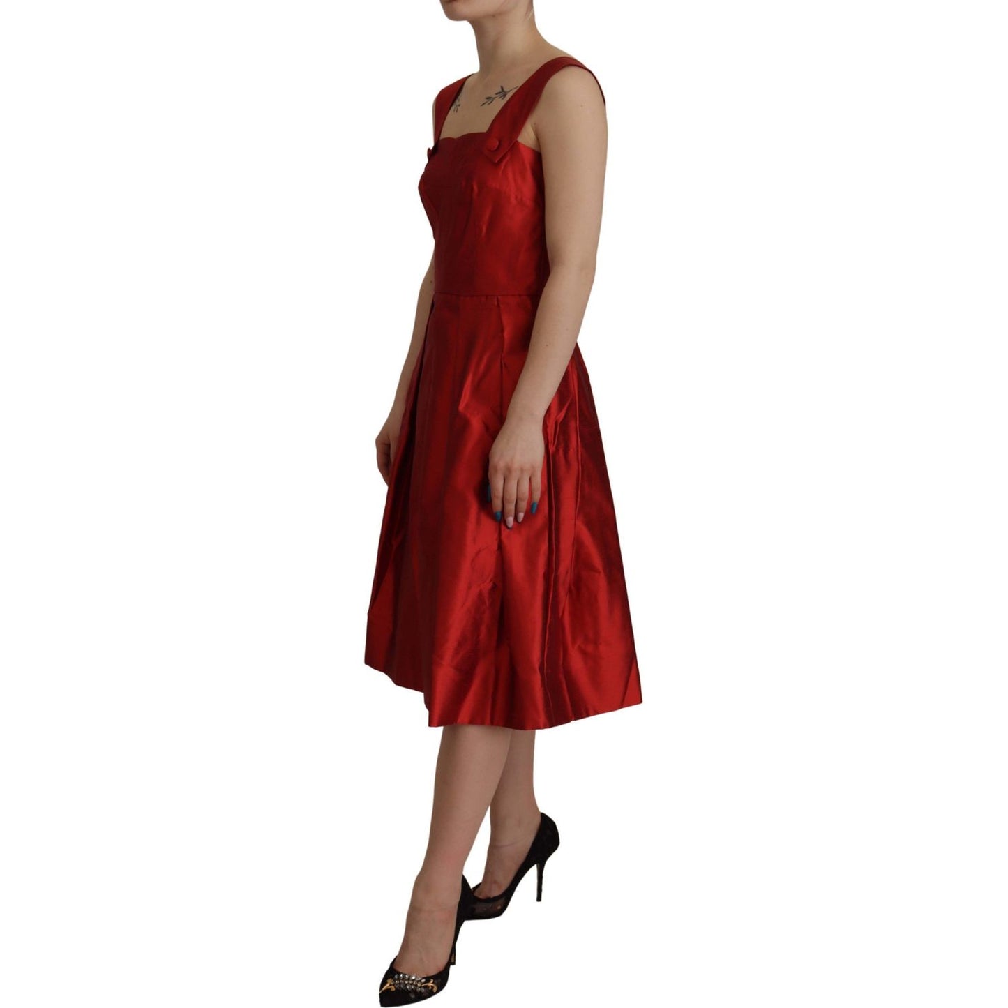 Dolce & Gabbana Radiant Red Silk A-Line Midi Dress Dolce & Gabbana